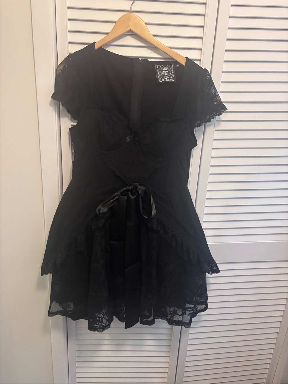 Killstar Black Lace Mini Dress with Satin Waist Tie